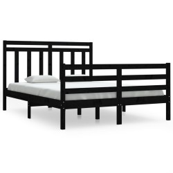 vidaXL Massivholzbett Schwarz 135x190 cm