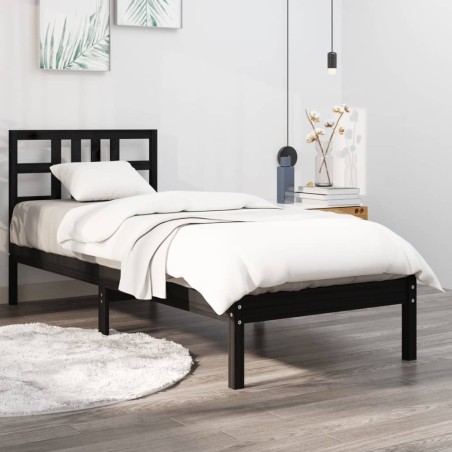 vidaXL Massivholzbett Schwarz 90x200 cm