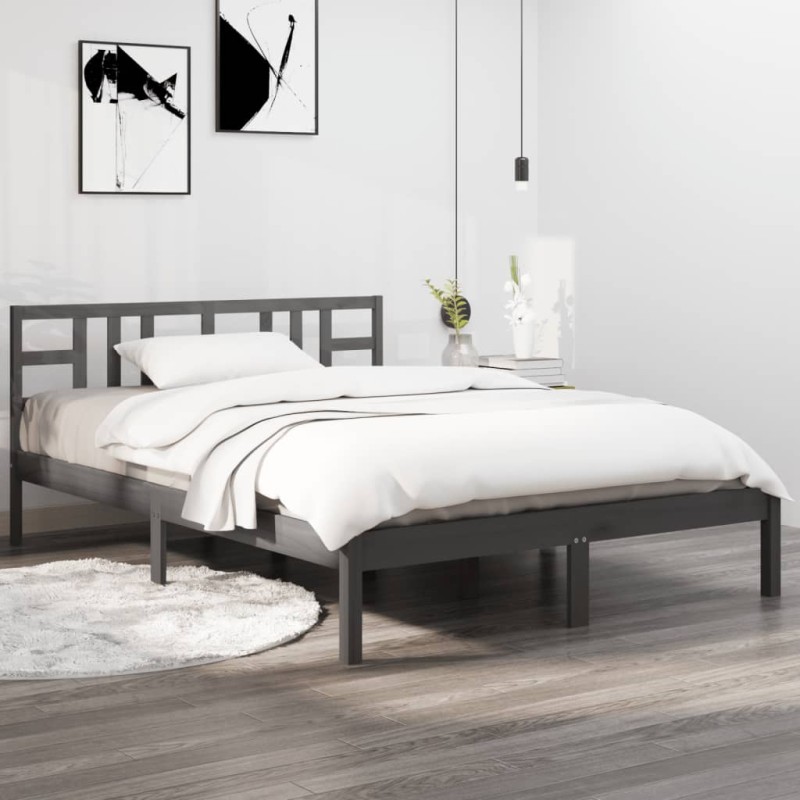 vidaXL Massivholzbett Grau 135x190 cm vidaXL Massivholzbett Grau 135x190 cm