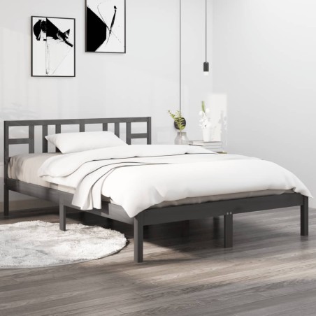 vidaXL Massivholzbett Grau 135x190 cm