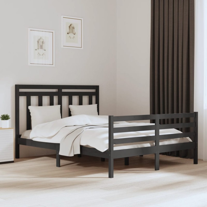 vidaXL Massivholzbett Grau 150x200 cm vidaXL Massivholzbett Grau 150x200 cm