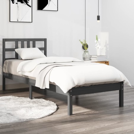 vidaXL Massivholzbett Grau 90x200 cm