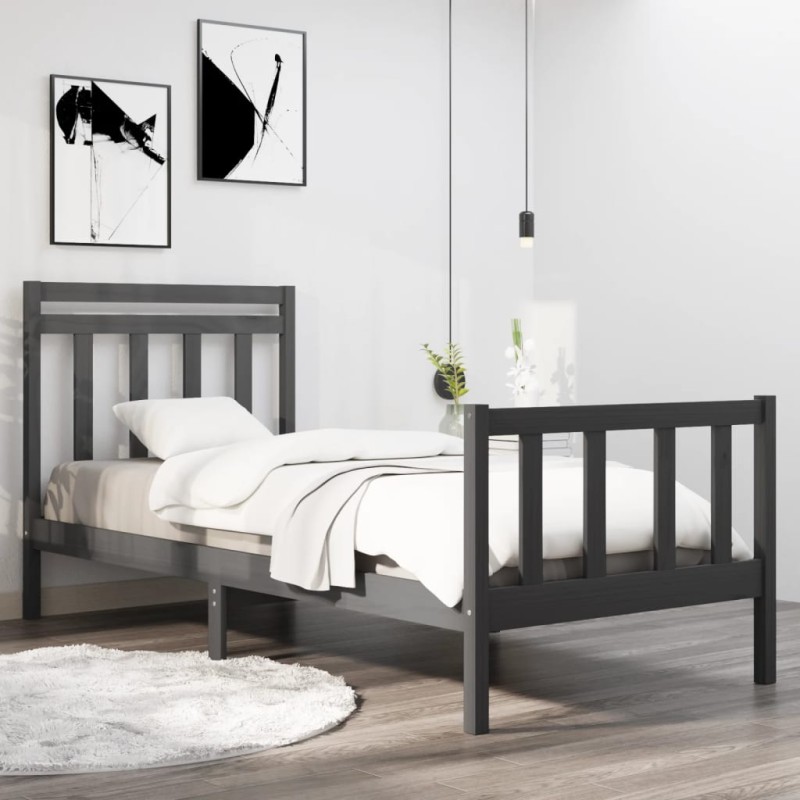 vidaXL Massivholzbett Grau 75x190 cm vidaXL Massivholzbett Grau 75x190 cm