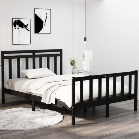 vidaXL Massivholzbett Schwarz 135x190 cm