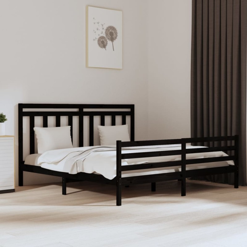 vidaXL Massivholzbett Schwarz 180x200 cm vidaXL Massivholzbett Schwarz 180x200 cm
