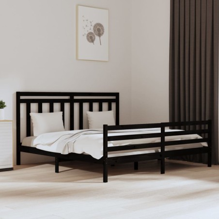 vidaXL Massivholzbett Schwarz 180x200 cm