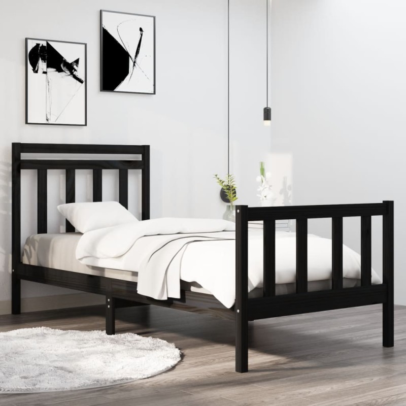 vidaXL Massivholzbett Schwarz 90x190 cm vidaXL Massivholzbett Schwarz 90x190 cm