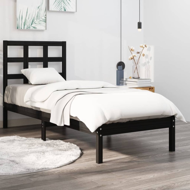 vidaXL Massivholzbett Schwarz 75x190 cm vidaXL Massivholzbett Schwarz 75x190 cm