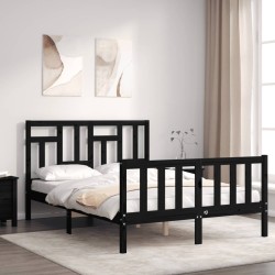 Massivholzbett mit Kopfteil Schwarz 140x190 cm