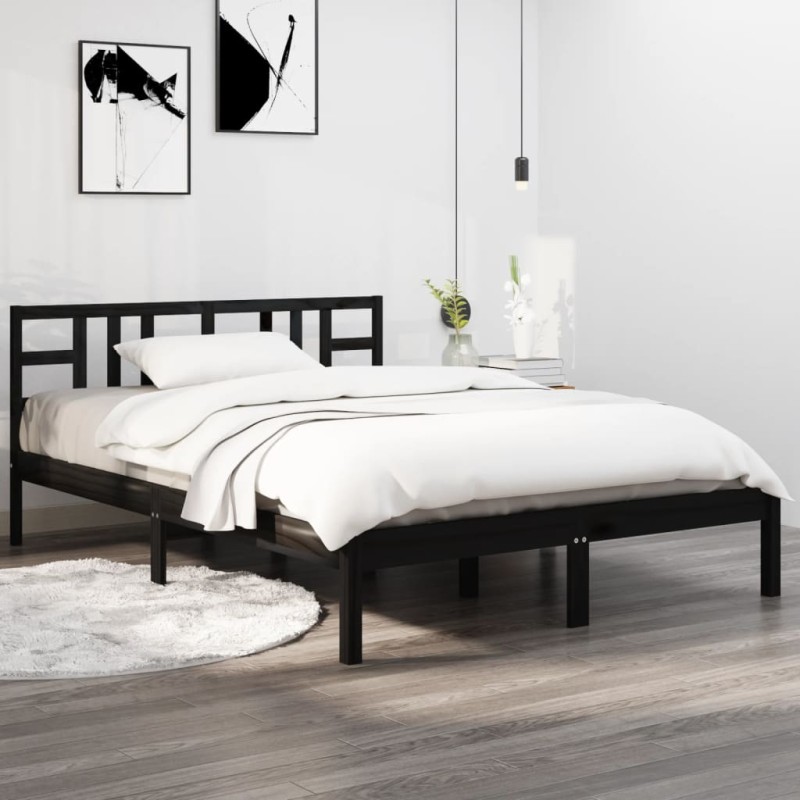 vidaXL Massivholzbett Schwarz 160x200 cm vidaXL Massivholzbett Schwarz 160x200 cm