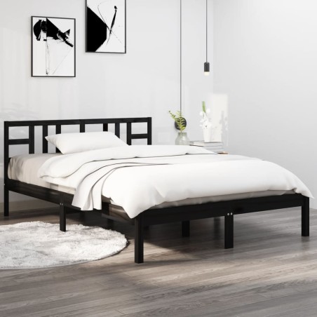 vidaXL Massivholzbett Schwarz 160x200 cm
