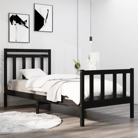 vidaXL Massivholzbett Schwarz 75x190 cm