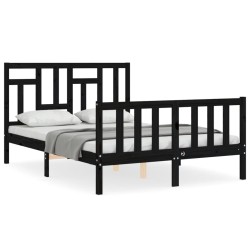 Massivholzbett mit Kopfteil Schwarz 140x190 cm