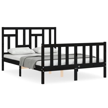Massivholzbett mit Kopfteil Schwarz 140x190 cm