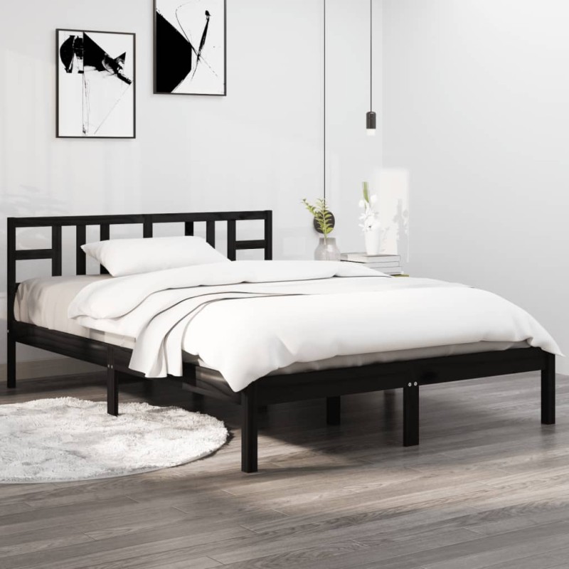 vidaXL Massivholzbett Schwarz 140x190 cm vidaXL Massivholzbett Schwarz 140x190 cm