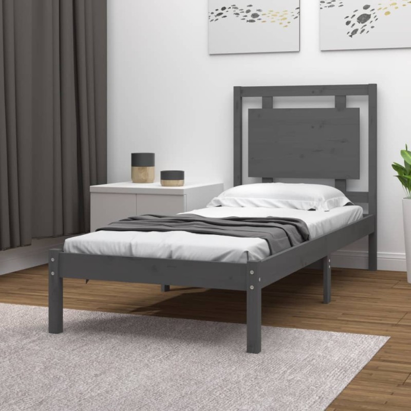 vidaXL Massivholzbett Grau 90x200 cm vidaXL Massivholzbett Grau 90x200 cm