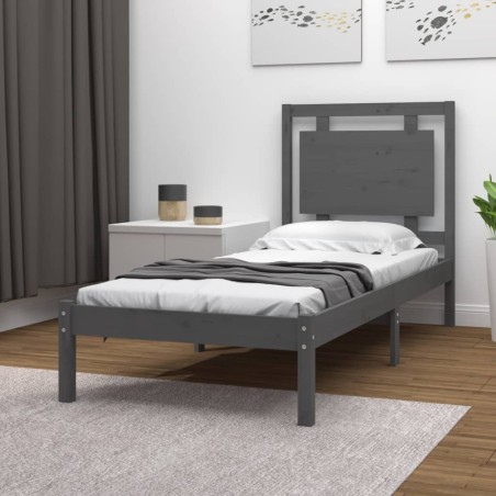 vidaXL Massivholzbett Grau 90x200 cm