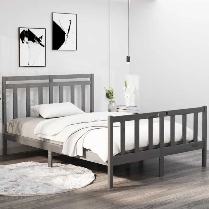 vidaXL Massivholzbett Grau 135x190 cm vidaXL Massivholzbett Grau 135x190 cm