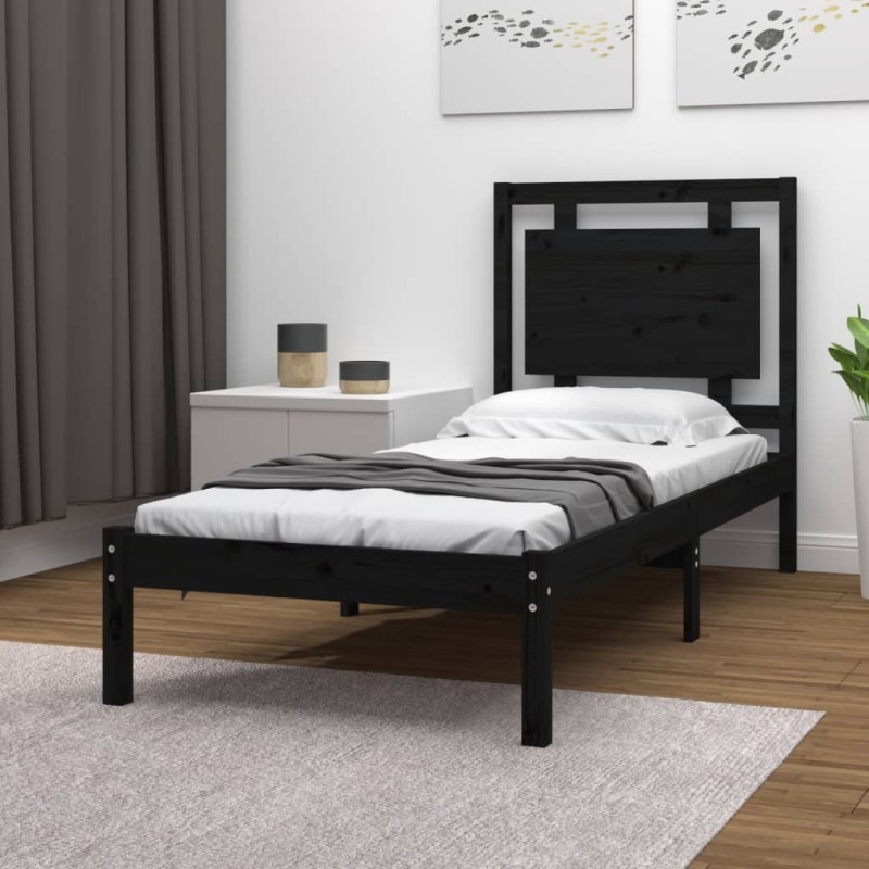 vidaXL Massivholzbett Schwarz 100x200 cm vidaXL Massivholzbett Schwarz 100x200 cm