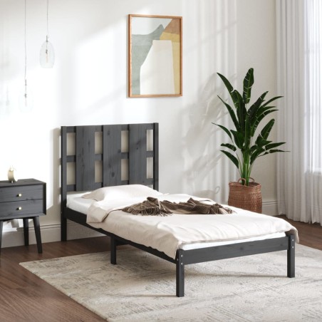 vidaXL Massivholzbett Grau Kiefer 100x200 cm