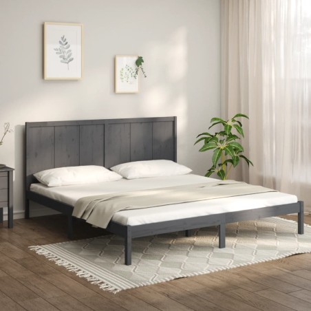 vidaXL Massivholzbett Grau Kiefer 200x200 cm