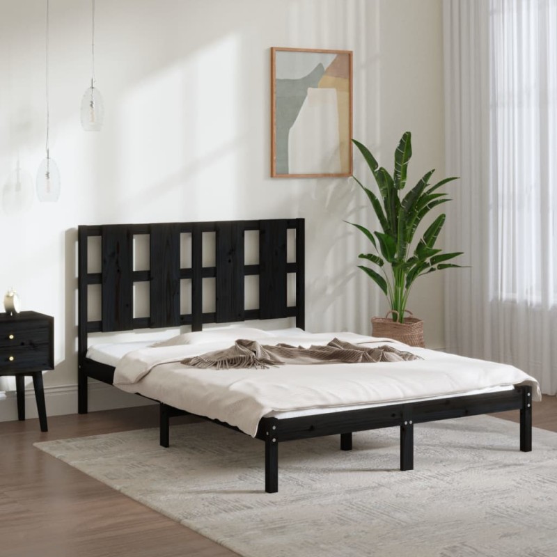 vidaXL Massivholzbett Schwarz Kiefer 140x190 cm vidaXL Massivholzbett Schwarz Kiefer 140x190 cm