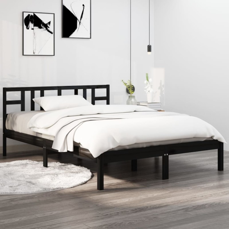 vidaXL Massivholzbett Schwarz 140x200 cm vidaXL Massivholzbett Schwarz 140x200 cm