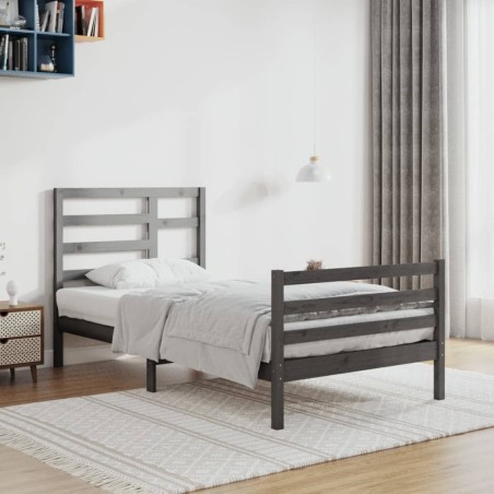vidaXL Massivholzbett Grau 90x200 cm