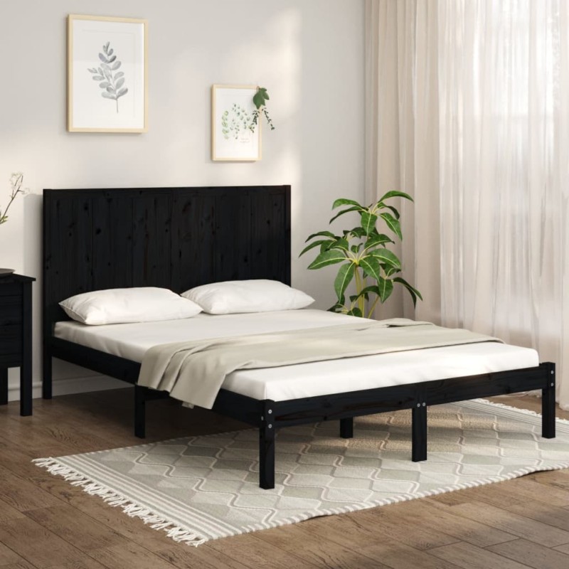 vidaXL Massivholzbett Schwarz Kiefer 150x200 cm vidaXL Massivholzbett Schwarz Kiefer 150x200 cm