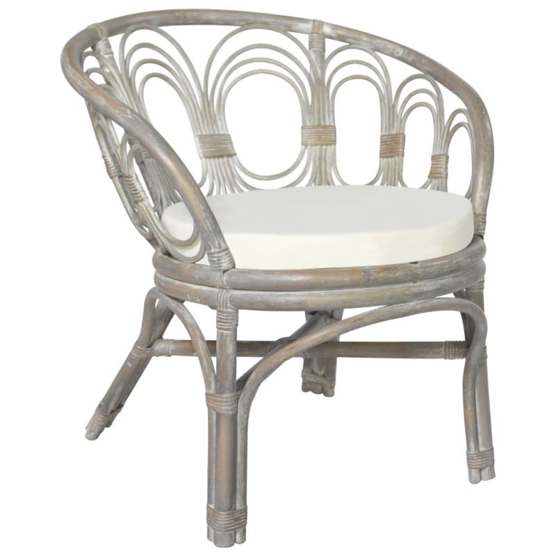 vidaXL Esszimmerstuhl mit Kissen Grau Natur Rattan Leinen vidaXL Esszimmerstuhl mit Kissen Grau Natur Rattan Leinen