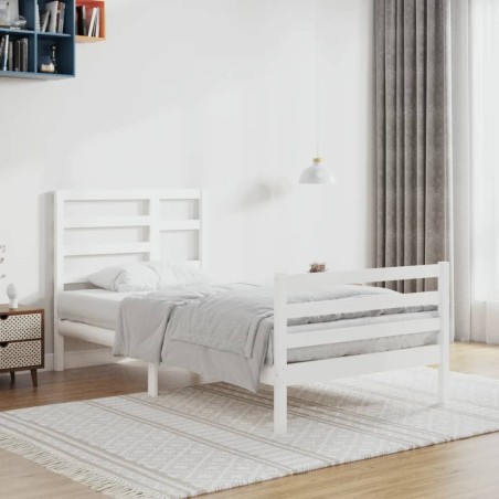 vidaXL Massivholzbett Weiß 90x200 cm