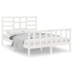 vidaXL Massivholzbett Weiß 135x190 cm