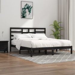 vidaXL Massivholzbett Schwarz 180x200 cm