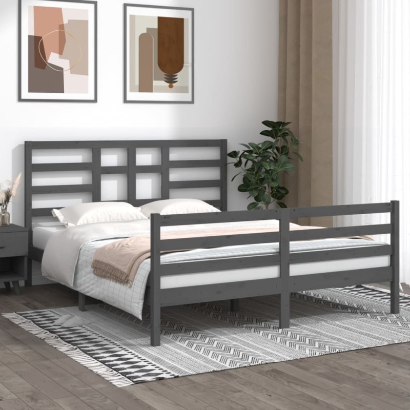vidaXL Massivholzbett Grau 160x200 cm vidaXL Massivholzbett Grau 160x200 cm
