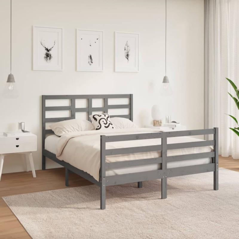 vidaXL Massivholzbett Grau 135x190 cm vidaXL Massivholzbett Grau 135x190 cm
