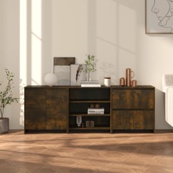 vidaXL 3-tlg. Sideboard Räuchereiche Holzwerkstoff