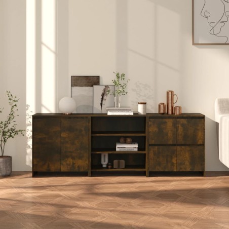 vidaXL 3-tlg. Sideboard Räuchereiche Holzwerkstoff