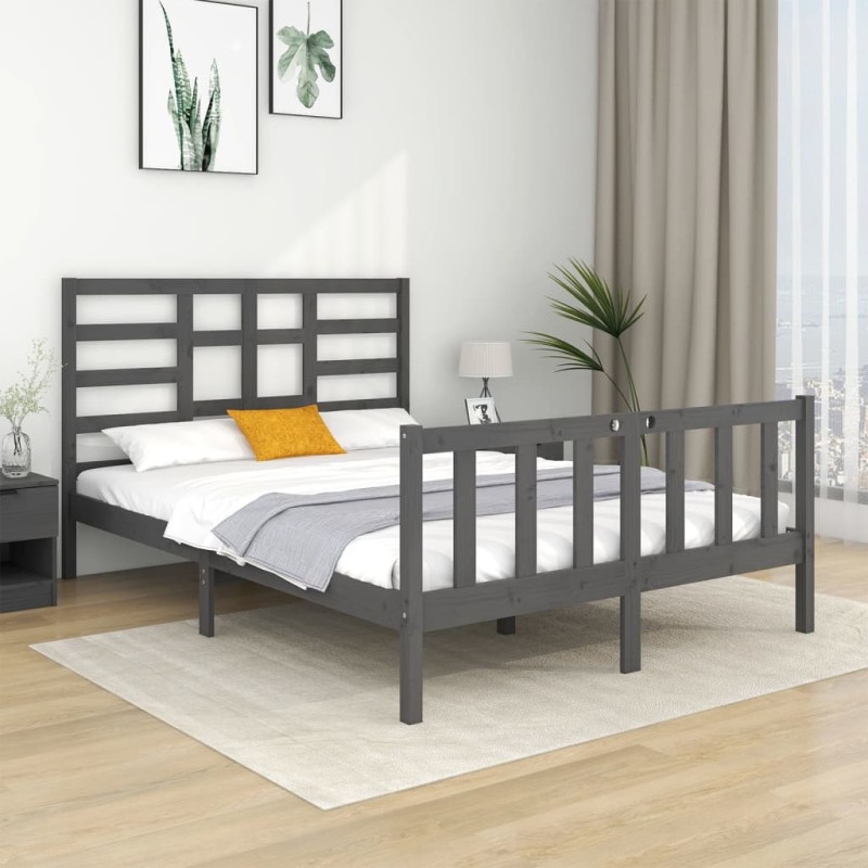vidaXL Massivholzbett Grau 140x190 cm vidaXL Massivholzbett Grau 140x190 cm