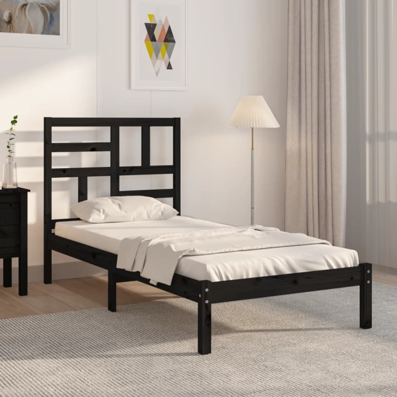 vidaXL Massivholzbett Schwarz 75x190 cm vidaXL Massivholzbett Schwarz 75x190 cm