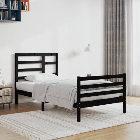 vidaXL Massivholzbett Schwarz 100x200 cm