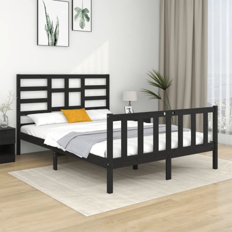 vidaXL Massivholzbett Schwarz 120x190 cm