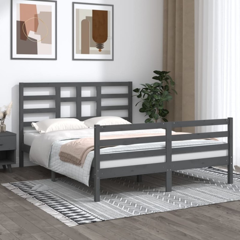 vidaXL Massivholzbett Grau 150x200 cm vidaXL Massivholzbett Grau 150x200 cm
