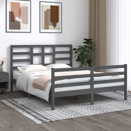 vidaXL Massivholzbett Grau 150x200 cm