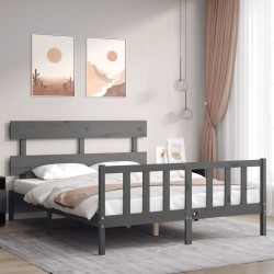 vidaXL Massivholzbett mit Kopfteil Grau