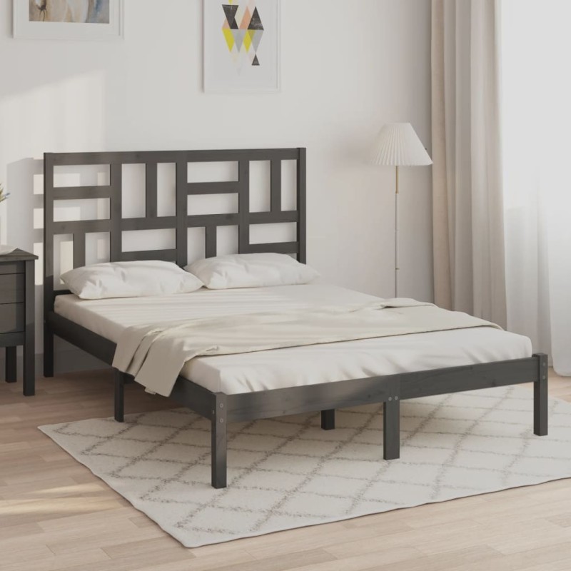 vidaXL Massivholzbett Grau 140x190 cm vidaXL Massivholzbett Grau 140x190 cm