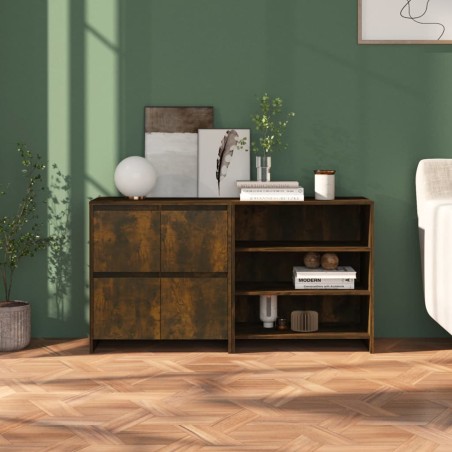 vidaXL 2-tlg. Sideboard Räuchereiche Holzwerkstoff