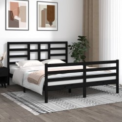 vidaXL Massivholzbett Schwarz 160x200 cm