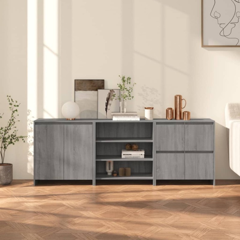 vidaXL 3-tlg. Sideboard Grau Sonoma Holzwerkstoff vidaXL 3-tlg. Sideboard Grau Sonoma Holzwerkstoff