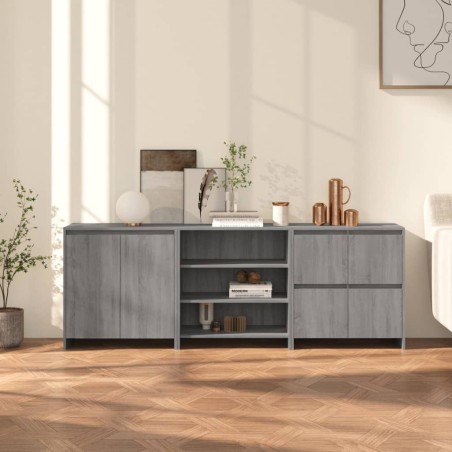 vidaXL 3-tlg. Sideboard Grau Sonoma Holzwerkstoff