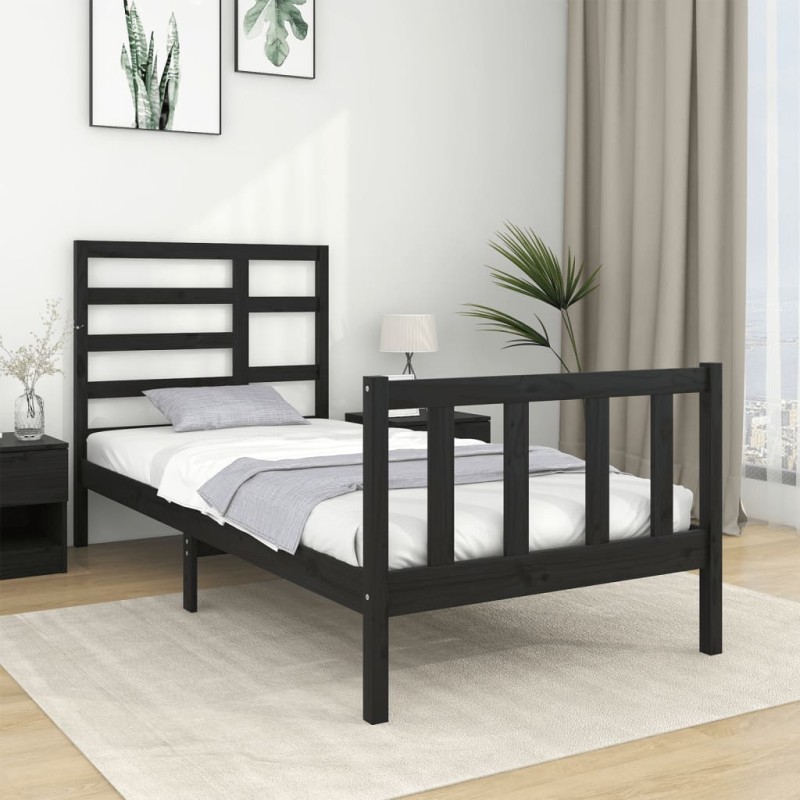 vidaXL Massivholzbett Schwarz 75x190 cm vidaXL Massivholzbett Schwarz 75x190 cm